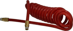 PRO-SOURCE - 1/2" ID, 1/2 Thread, 15' Long, Red Polyurethane Coiled & Self Storing Hose - 120 Max psi, Male Swivel x Male Swivel - Benchmark Tooling