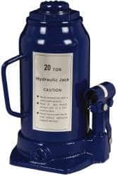 Value Collection - 20 Ton Capacity Side Pump Bottle Jack - 9-1/2" to 18-5/8" High, 6" Piston Stroke, 3-1/8" Screw Length, 1-1/2" Screw Diam, 2.2" Plunger Diam, 6-1/4" Long x 5-7/8" Wide Base - Benchmark Tooling