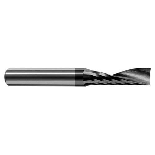 End Mills for Plastics - Single Flute - 0.0781″ (5/64″) Cutter Diameter × 0.2340″ (15/64″) Length of Cut Carbide Square Upcut End Mill for Plastic, 1 Flute, Amorphous Diamond Coated - Exact Industrial Supply