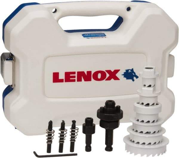 Lenox - 15 Piece, 7/8" to 2-1/2" Saw Diam, Electrician's Hole Saw Kit - Carbide-Tipped, Toothed Edge, Includes 6 Hole Saws - Benchmark Tooling