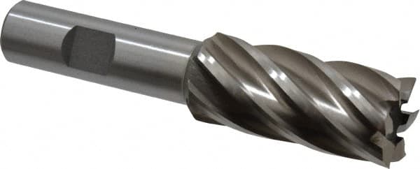 Interstate - 7/8", 1-7/8" LOC, 5/8" Shank Diam, 4" OAL, 6 Flute, High Speed Steel Square End Mill - Single End, Uncoated, Spiral Flute, 30° Helix, Right Hand Cut, Right Hand Flute - Benchmark Tooling