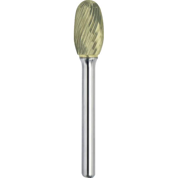 Made in USA - 1/4" Cut Diam, 1/8" Shank Diam, Oval Head Single Cut Burr - Carbide, 3/8" LOC, 1-3/4" OAL - Benchmark Tooling