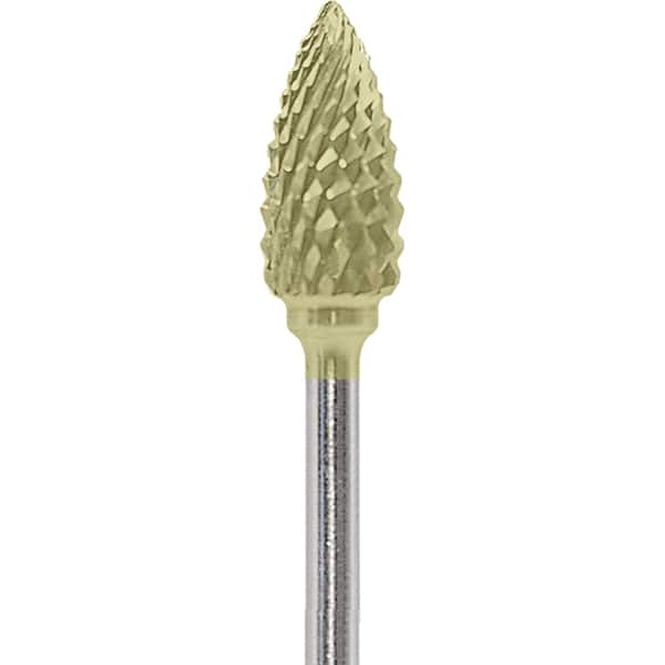Made in USA - 1/4" Cut Diam, 0.0925" Shank Diam, Flame Head Diamond Cut Burr - Carbide, 1/2" LOC, 2" OAL - Benchmark Tooling