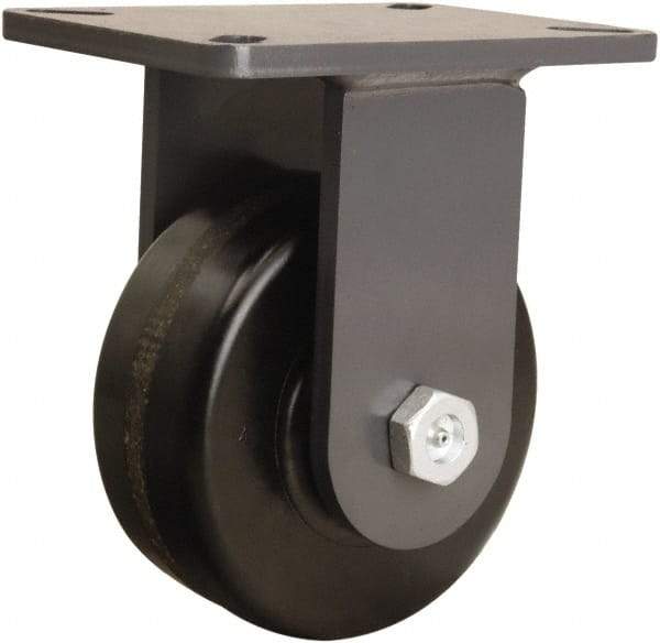 Hamilton - 6" Diam x 2-1/2" Wide x 8" OAH Top Plate Mount Rigid Caster - Phenolic, 1,800 Lb Capacity, Straight Roller Bearing, 5-1/4 x 7-1/4" Plate - Benchmark Tooling
