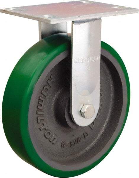 Hamilton - 8" Diam x 2" Wide x 9-1/2" OAH Top Plate Mount Rigid Caster - Polyurethane Mold onto Cast Iron Center, 1,500 Lb Capacity, Sealed Precision Ball Bearing, 4-1/2 x 6-1/4" Plate - Benchmark Tooling