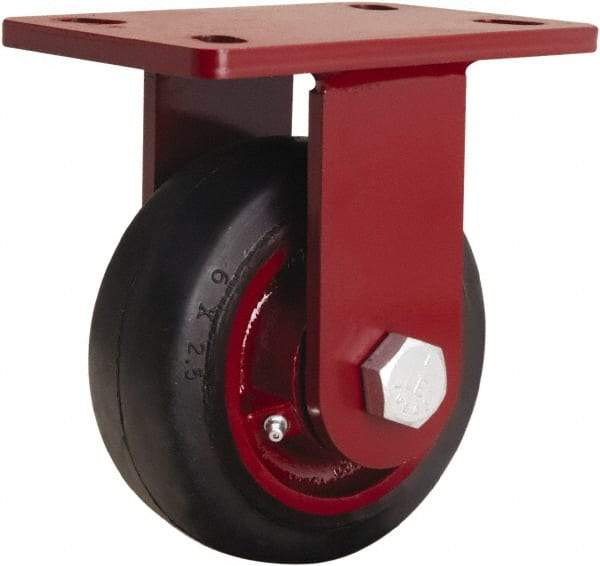 Hamilton - 6" Diam x 2-1/2" Wide x 7-1/2" OAH Top Plate Mount Rigid Caster - Rubber Mold on Cast Iron, 540 Lb Capacity, Straight Roller Bearing, 5 x 7" Plate - Benchmark Tooling