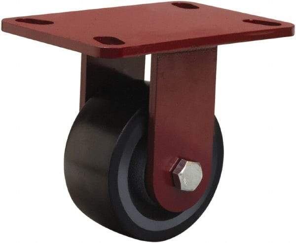 Hamilton - 4" Diam x 2" Wide x 5-5/8" OAH Top Plate Mount Rigid Caster - Polyurethane Mold onto Cast Iron Center, 975 Lb Capacity, Sealed Precision Ball Bearing, 4-1/2 x 6-1/2" Plate - Benchmark Tooling