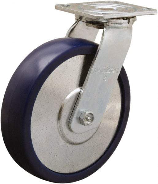 Hamilton - 8" Diam x 2" Wide x 9-1/2" OAH Top Plate Mount Swivel Caster - Polyurethane, 900 Lb Capacity, Sealed Precision Ball Bearing, 4 x 4-1/2" Plate - Benchmark Tooling