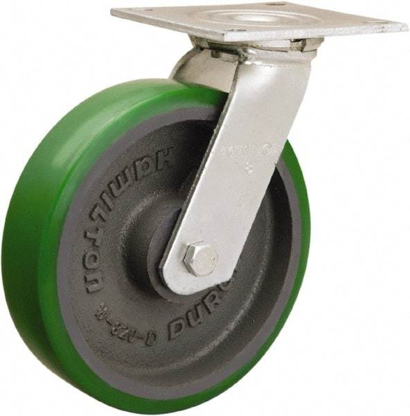 Hamilton - 8" Diam x 2" Wide x 9-1/2" OAH Top Plate Mount Swivel Caster - Polyurethane Mold onto Cast Iron Center, 900 Lb Capacity, Sealed Precision Ball Bearing, 5 x 5-1/2" Plate - Benchmark Tooling