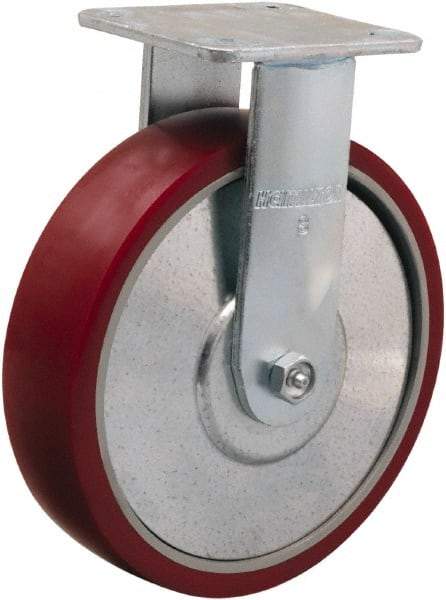 Hamilton - 8" Diam x 2" Wide x 9-1/2" OAH Top Plate Mount Rigid Caster - Polyurethane on Aluminum, 900 Lb Capacity, Straight Roller Bearing, 4 x 4-1/2" Plate - Benchmark Tooling
