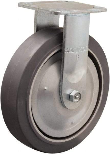 Hamilton - 8" Diam x 2" Wide x 9-1/2" OAH Top Plate Mount Rigid Caster - Rubber Mold on Aluminum, 500 Lb Capacity, Straight Roller Bearing, 4 x 4-1/2" Plate - Benchmark Tooling