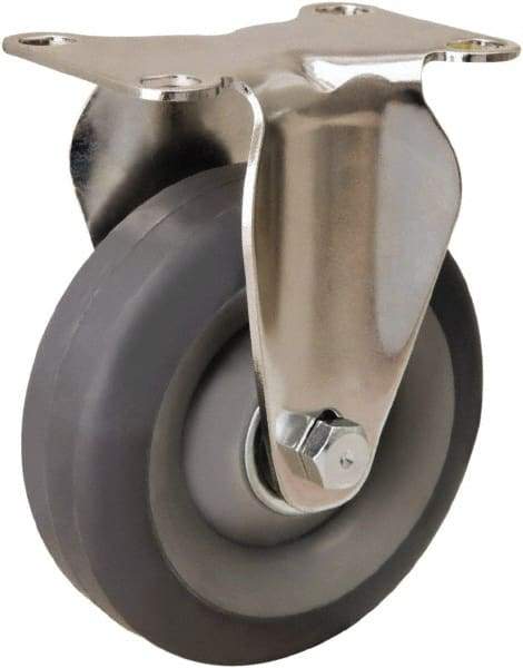Hamilton - 4" Diam x 1-3/8" Wide x 5-1/8" OAH Top Plate Mount Rigid Caster - Rubber Mold on Polyolefin, 250 Lb Capacity, Delrin Bearing, 2-3/8 x 3-5/8" Plate - Benchmark Tooling
