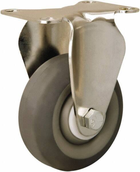 Hamilton - 3-1/2" Diam x 1-3/8" Wide x 4-7/8" OAH Top Plate Mount Rigid Caster - Rubber Mold on Polyolefin, 240 Lb Capacity, Delrin Bearing, 2-3/8 x 3-5/8" Plate - Benchmark Tooling