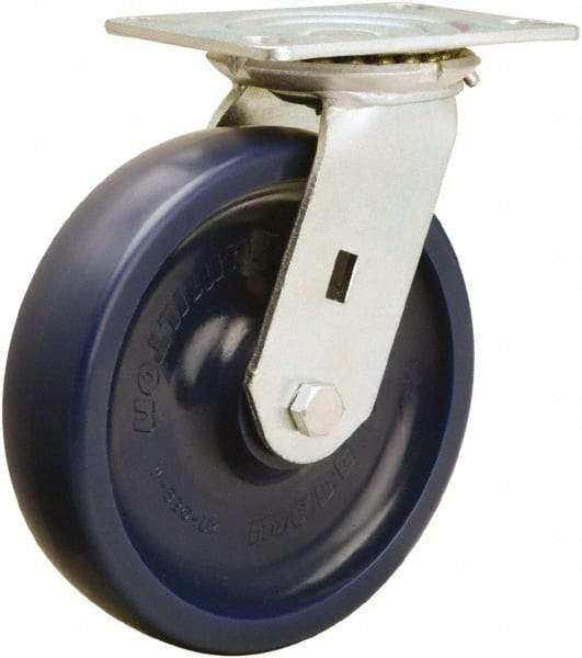Hamilton - 8" Diam x 2" Wide x 9-1/2" OAH Top Plate Mount Swivel Caster - Polyurethane, 1,500 Lb Capacity, Sealed Precision Ball Bearing, 4-1/2 x 6-1/4" Plate - Benchmark Tooling