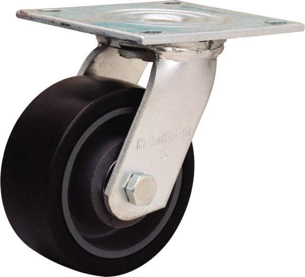 Hamilton - 5" Diam x 2" Wide x 6-1/2" OAH Top Plate Mount Swivel Caster - Polyurethane Mold onto Cast Iron Center, 900 Lb Capacity, Sealed Precision Ball Bearing, 5 x 5-1/2" Plate - Benchmark Tooling