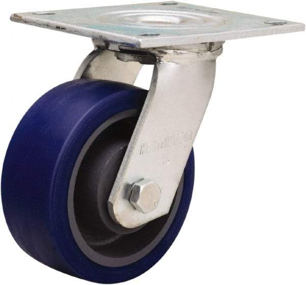 Hamilton - 5" Diam x 2" Wide x 6-1/2" OAH Top Plate Mount Swivel Caster - Polyurethane Mold onto Cast Iron Center, 840 Lb Capacity, Sealed Precision Ball Bearing, 5 x 5-1/2" Plate - Benchmark Tooling