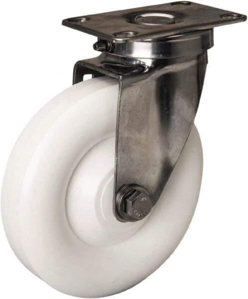 Hamilton - 5" Diam x 1-3/8" Wide x 6-1/4" OAH Top Plate Mount Swivel Caster - Polyolefin, 300 Lb Capacity, Plain Bore Bearing, 2-3/8 x 3-5/8" Plate - Benchmark Tooling