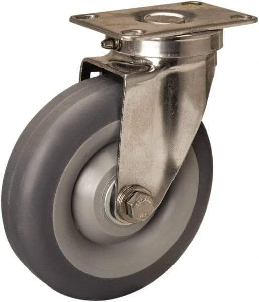 Hamilton - 5" Diam x 1-3/8" Wide x 6-1/4" OAH Top Plate Mount Swivel Caster - Rubber Mold on Polyolefin, 275 Lb Capacity, Delrin Bearing, 2-3/8 x 3-5/8" Plate - Benchmark Tooling