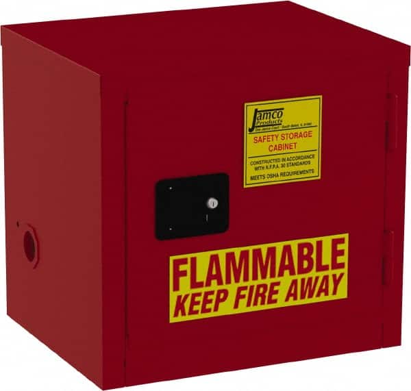 Jamco - 1 Door, 1 Shelf, Red Steel Double Wall Safety Cabinet for Flammable and Combustible Liquids - 22" High x 18" Wide x 23" Deep, Self Closing Door, 3 Point Key Lock, 12 Gal Capacity - Benchmark Tooling