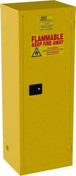 Jamco - 1 Door, 3 Shelf, Yellow Steel Double Wall Safety Cabinet for Flammable and Combustible Liquids - 65" High x 18" Wide x 23" Deep, Self Closing Door, 3 Point Key Lock, 24 Gal Capacity - Benchmark Tooling