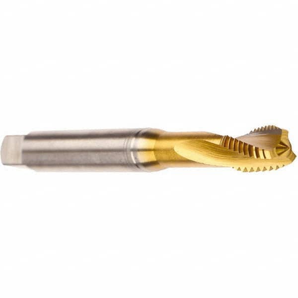 Emuge - #8-32 UNC 3 Flute 2BX Modified Bottoming Spiral Flute Tap - Cobalt, TiN Finish, 2.48" OAL, Right Hand Flute, Right Hand Thread, Series Rekord D - Exact Industrial Supply