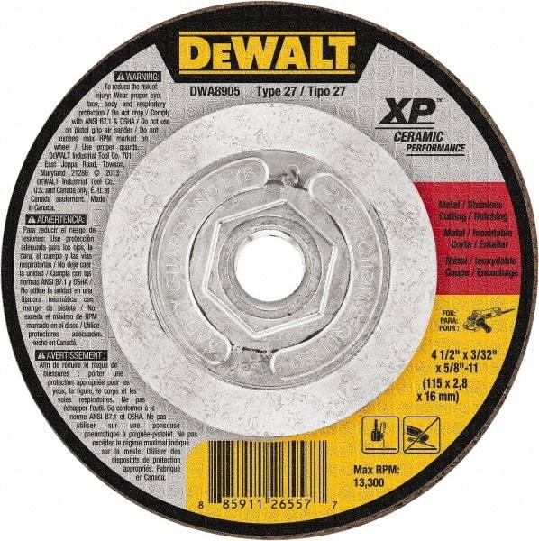 DeWALT - 24 Grit, 4-1/2" Wheel Diam, Type 27 Depressed Center Wheel - Coarse/Medium Grade, Ceramic, N Hardness, 13,300 Max RPM - Benchmark Tooling