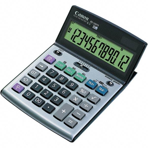 Canon - 12-Digit LCD 12 Function Portable Calculator - 5-7/64 x 7-1/4 Display Size, Silver & Black, Solar & Battery Powered - Benchmark Tooling
