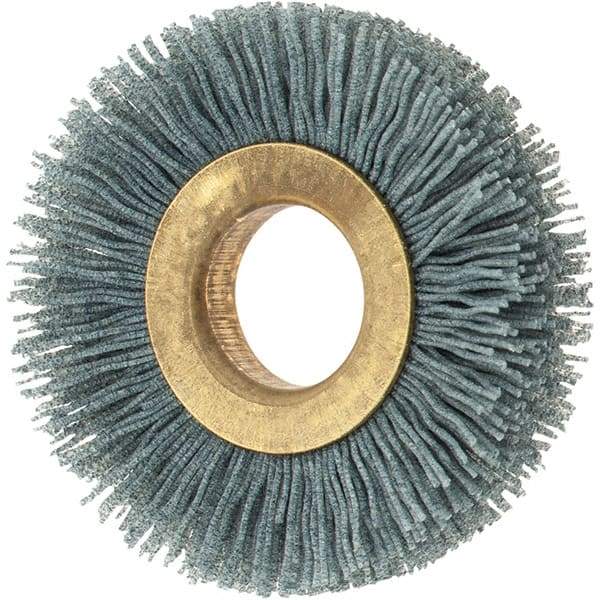 Osborn - 2" OD, 5/8" Arbor Hole, Crimped Nylon Wheel Brush - 3/8" Face Width, 7/16" Trim Length, 0.024" Filament Diam, 15,000 RPM - Benchmark Tooling