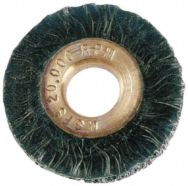 Osborn - 1-1/4" OD, 3/8" Arbor Hole, Steel Wheel Brush - 3/16" Face Width, 1/4" Trim Length, 0.008" Filament Diam, 20,000 RPM - Benchmark Tooling