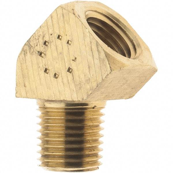Parker - 1/4 Male Thread x 1/4 Female Thread, Brass Industrial Pipe 45° Street Elbow - MNPTF x FNPTF, 1,000 psi - Benchmark Tooling