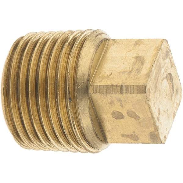 Parker - 3/8 Male Thread, Brass Industrial Pipe Square Head Plug - MNPTF, 1,000 psi - Benchmark Tooling