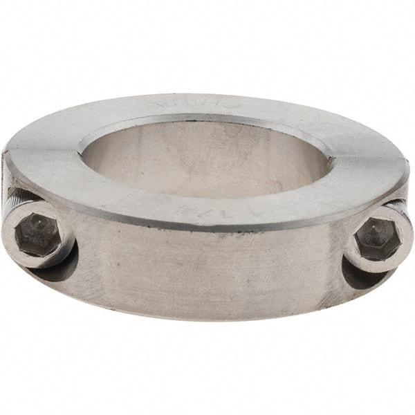 Value Collection - 1-1/4" Bore, Stainless Steel, Two Piece Shaft Collar - 2-1/16" Outside Diam, 1/2" Wide - Benchmark Tooling