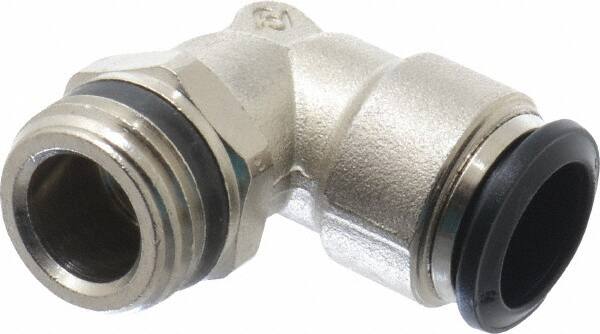 Alpha Technologies - 14mm Outside Diam, 1/2 Universal, Nickel Plated Brass Push-to-Connect Tube Male Swivel Elbow - 250 Max psi, Tube to Universal Thread Connection, Buna O-Ring - Benchmark Tooling