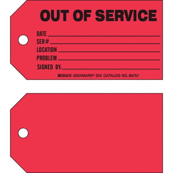 Brady - Safety & Facility Tags Message Type: Safety Tag Header: OUT OF SERVICE - Benchmark Tooling