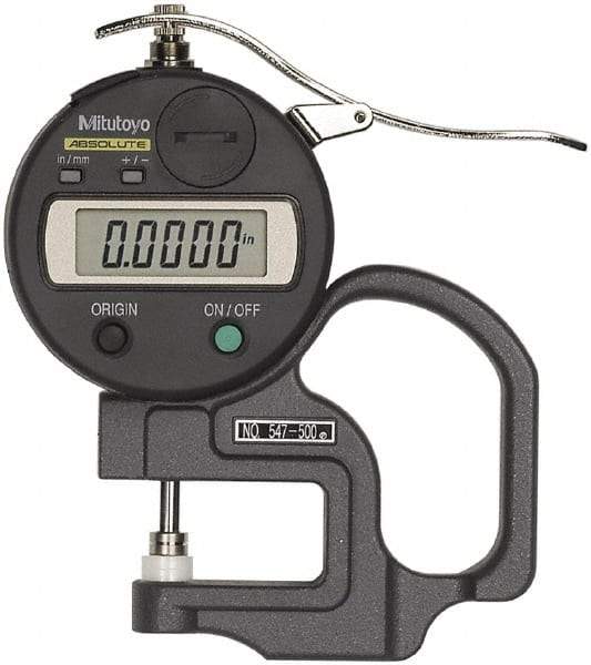 Mitutoyo - 0.47" Measurement, 0.01mm Resolution Electronic Thickness Gage - Accurate up to 0.001" - Benchmark Tooling