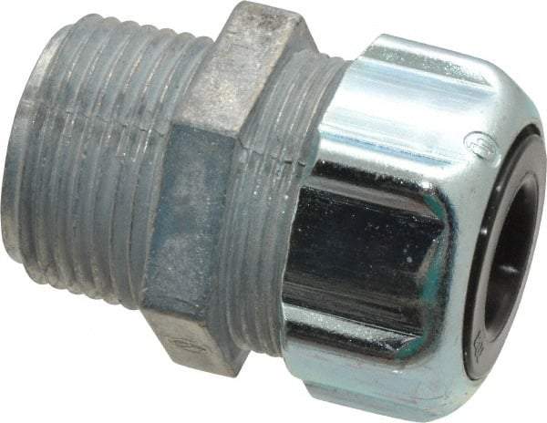 Thomas & Betts - 1/4 to 3/8" Cable Capacity, Liquidtight, Straight Strain Relief Cord Grip - 3/4 NPT Thread, 1-3/4" Long, Zinc - Benchmark Tooling