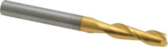 Atrax - 3/16", 5/8" LOC, 3/16" Shank Diam, 2" OAL, 2 Flute, Solid Carbide Square End Mill - Single End, TiN Finish, Spiral Flute, 30° Helix, Centercutting, Right Hand Cut - Benchmark Tooling