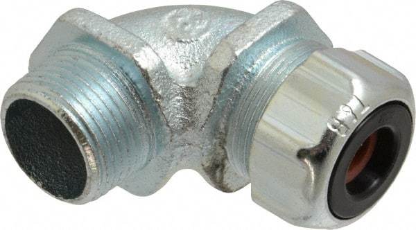 Thomas & Betts - 1/4 to 3/8" Cable Capacity, Liquidtight, Elbow Strain Relief Cord Grip - 3/4 NPT Thread, Iron - Benchmark Tooling