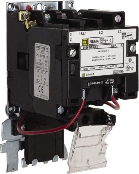Square D - 110 Coil VAC at 50 Hz, 120 Coil VAC at 60 Hz, 18 Amp, Nonreversible Open Enclosure NEMA Motor Starter - 1 hp at 1 Phase - Benchmark Tooling