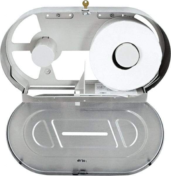 Bobrick - Jumbo Double Roll Stainless Steel Toilet Tissue Dispenser - 20-7/8" Wide x 11-3/8" High x 5.9" Deep, White - Benchmark Tooling