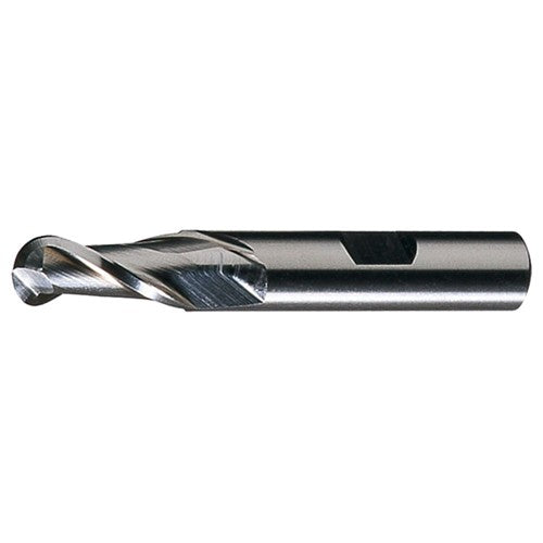 1-1/2″ Dia. × 1-1/4″ Shank × 2-1/2″ DOC × 5″ OAL, HSS Bright, Spiral , 2 Flute, CW Helix, Weldon, Ballnose End Mill - Exact Industrial Supply