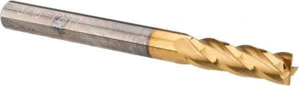 OSG - 3/16", 5/8" LOC, 3/16" Shank Diam, 2" OAL, 4 Flute, Solid Carbide Square End Mill - Single End, TiN Finish, Spiral Flute, 30° Helix, Centercutting, Right Hand Cut, Right Hand Flute, Series 404 - Benchmark Tooling