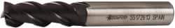 Accupro - 1/2", 1-1/4" LOC, 1/2" Shank Diam, 3-1/4" OAL, 3 Flute, Powdered Metal Square End Mill - Single End, TiAlN Finish, Spiral Flute, 45° Helix, Centercutting, Right Hand Cut, Right Hand Flute - Benchmark Tooling