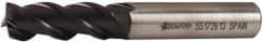Accupro - 1/2", 1-1/4" LOC, 1/2" Shank Diam, 3-1/4" OAL, 3 Flute, Powdered Metal Square End Mill - Single End, TiAlN Finish, Spiral Flute, 45° Helix, Centercutting, Right Hand Cut, Right Hand Flute - Benchmark Tooling
