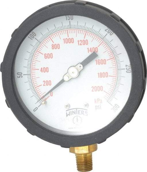 Winters - 4" Dial, 1/4 Thread, 0-300 Scale Range, Pressure Gauge - Lower Connection Mount, Accurate to 1% of Scale - Benchmark Tooling