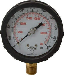Winters - 4" Dial, 1/2 Thread, 0-5,000 Scale Range, Pressure Gauge - Lower Connection Mount, Accurate to 1% of Scale - Benchmark Tooling