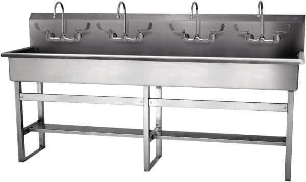 SANI-LAV - 77" Long x 16-1/2" Wide Inside, 1 Compartment, Grade 304 Stainless Steel Hand Sink-Pedestal Mount - 16 Gauge, 80" Long x 20" Wide x 45" High Outside, 8" Deep - Benchmark Tooling