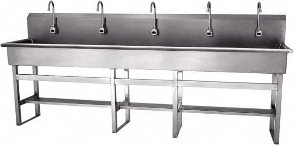 SANI-LAV - 97" Long x 16-1/2" Wide Inside, 1 Compartment, Grade 304 Stainless Steel Hands Free Hand Sink - 16 Gauge, 100" Long x 20" Wide x 45" High Outside, 8" Deep - Benchmark Tooling