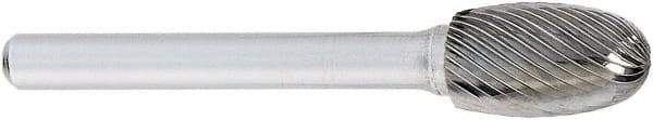 OSG - 1/4" Cut Diam, 1/4" Shank Diam, Oval Head Fluted Cut Burr - Carbide, Radius End, 3/8" LOC, 2" OAL - Benchmark Tooling