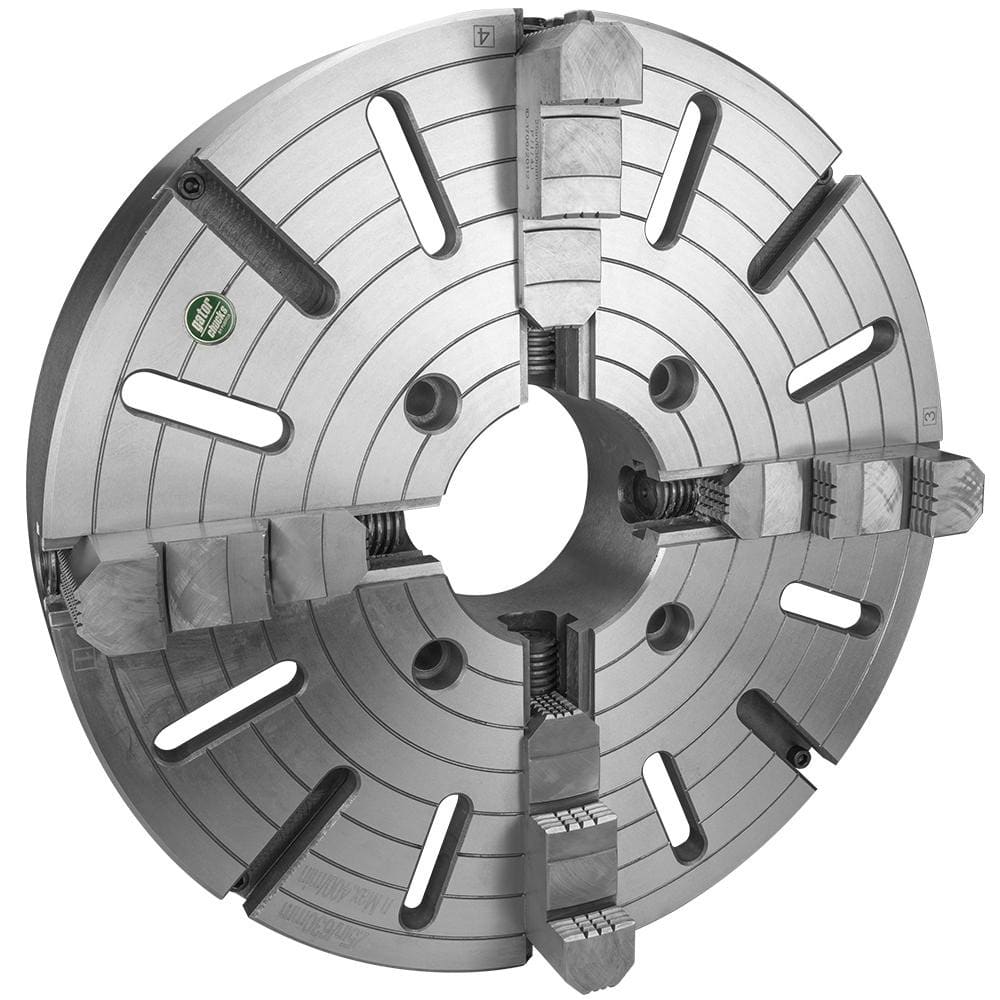 Independent Manual Lathe Chuck: 4-Jaw, 20″ Dia Hard & Solid Jaws, Plain Back Mount, 500 Max RPM